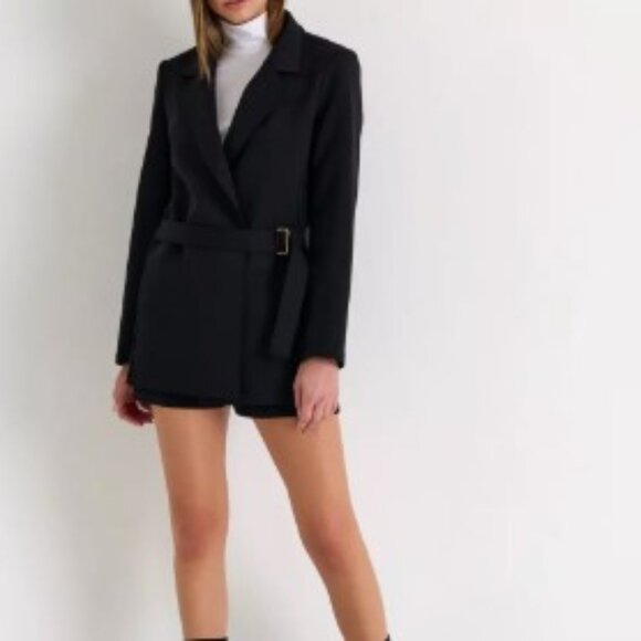 $580 Shan Black Long Blazer Belted Waist Jacket size 2